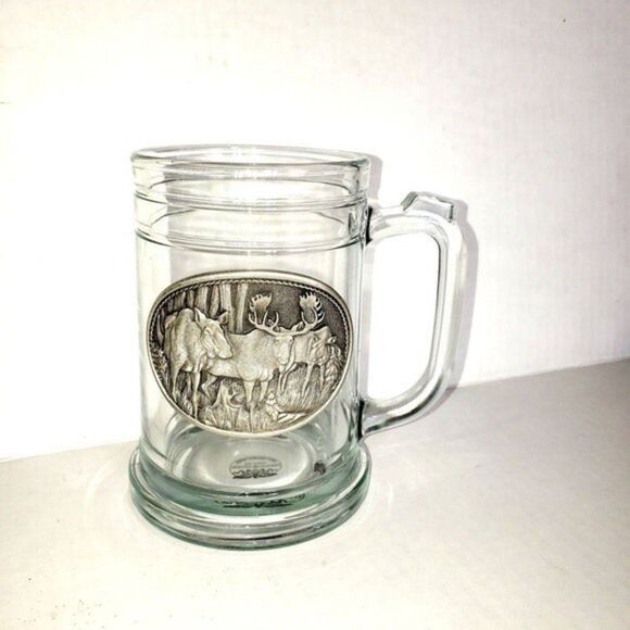 heritage metalworks pewter/glass moose stein/mug - Picture 1 of 6